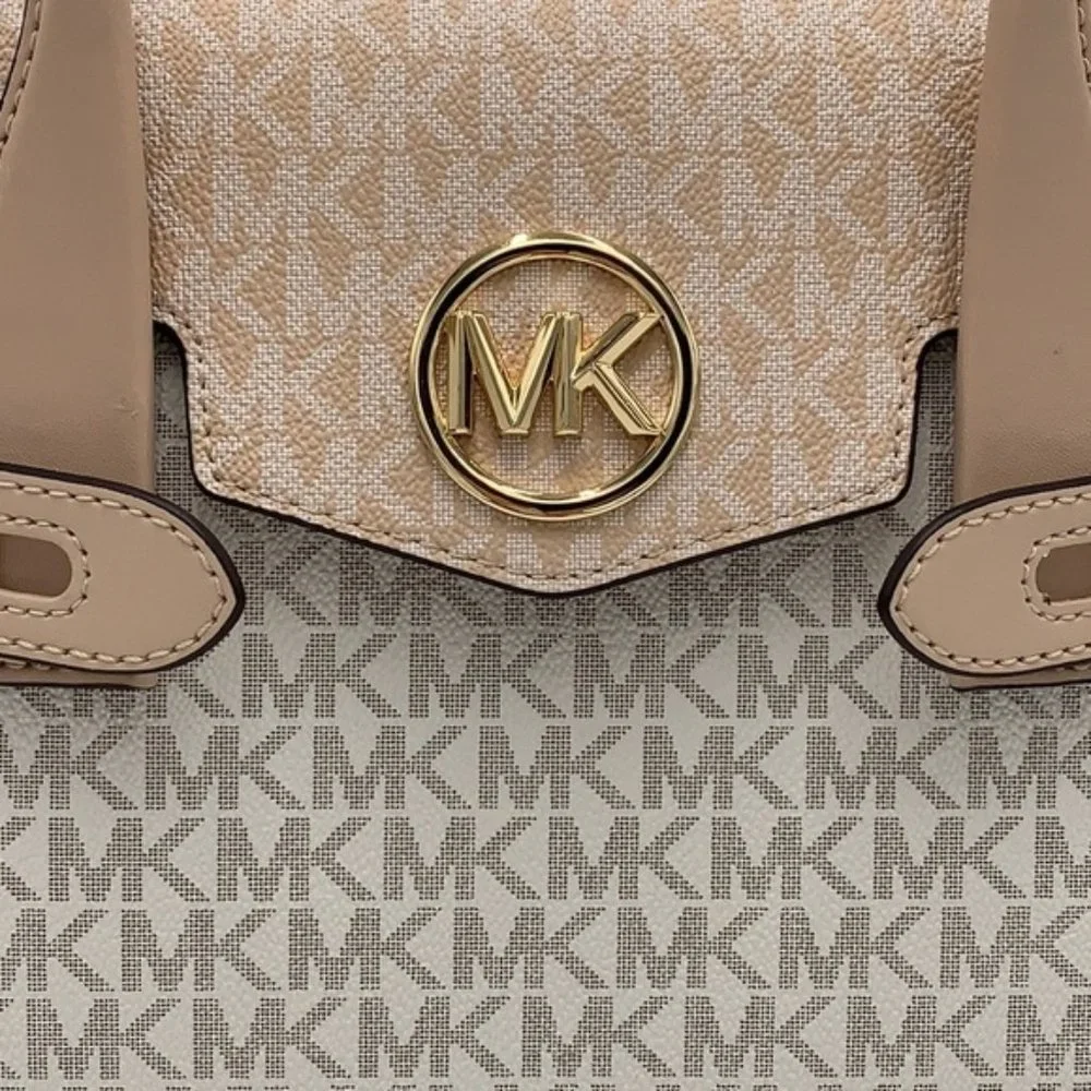 Michael Kors Carmen Medium Logo and Faux Leather Belted Satchel - Picture 12 of 16